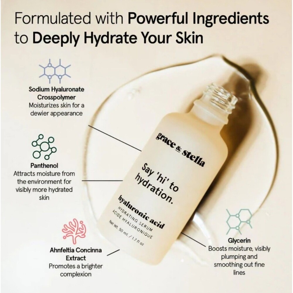 Grace & Stella Hyaluronic Acid Hydrating Serum Anti No Age Glass Skin Dewy 1.7oz